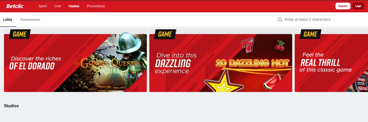 Betclic Casino Page d'accueil