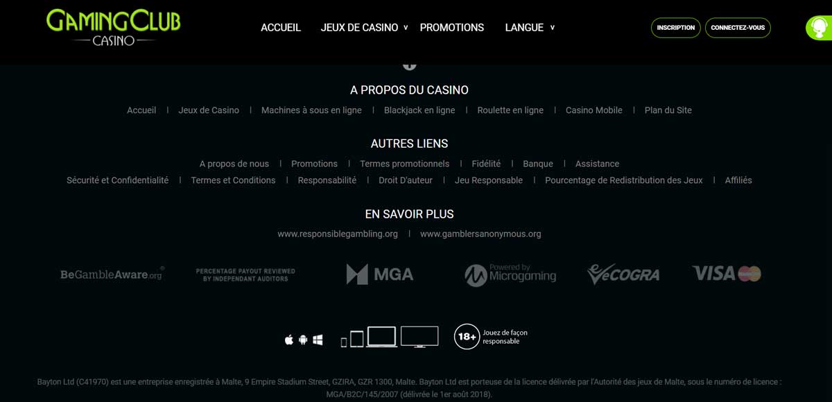 Informations de casino