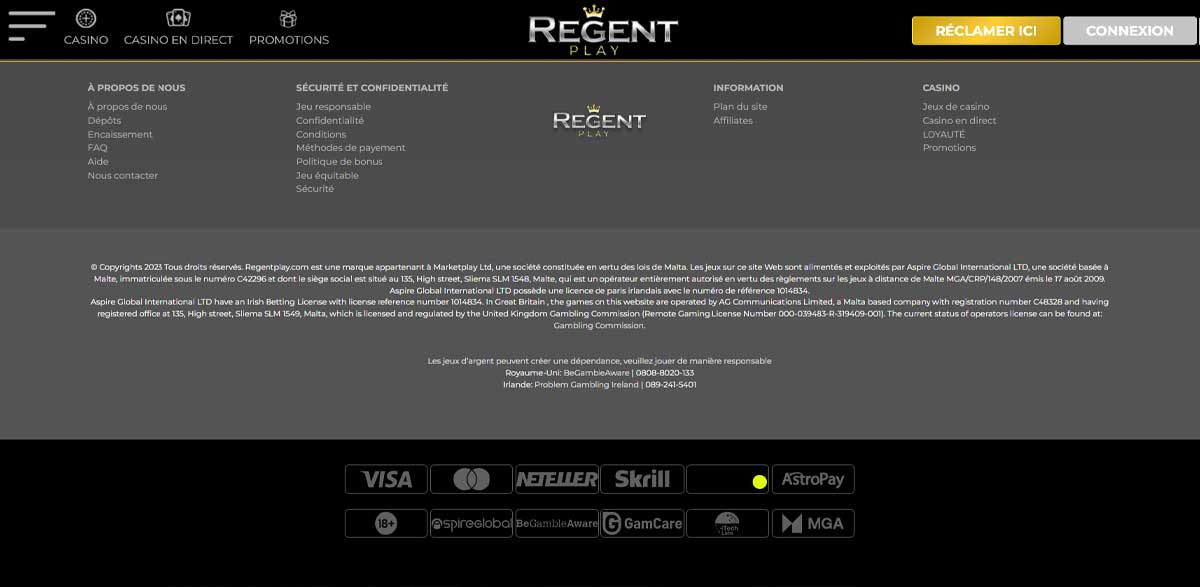 Informations de casino