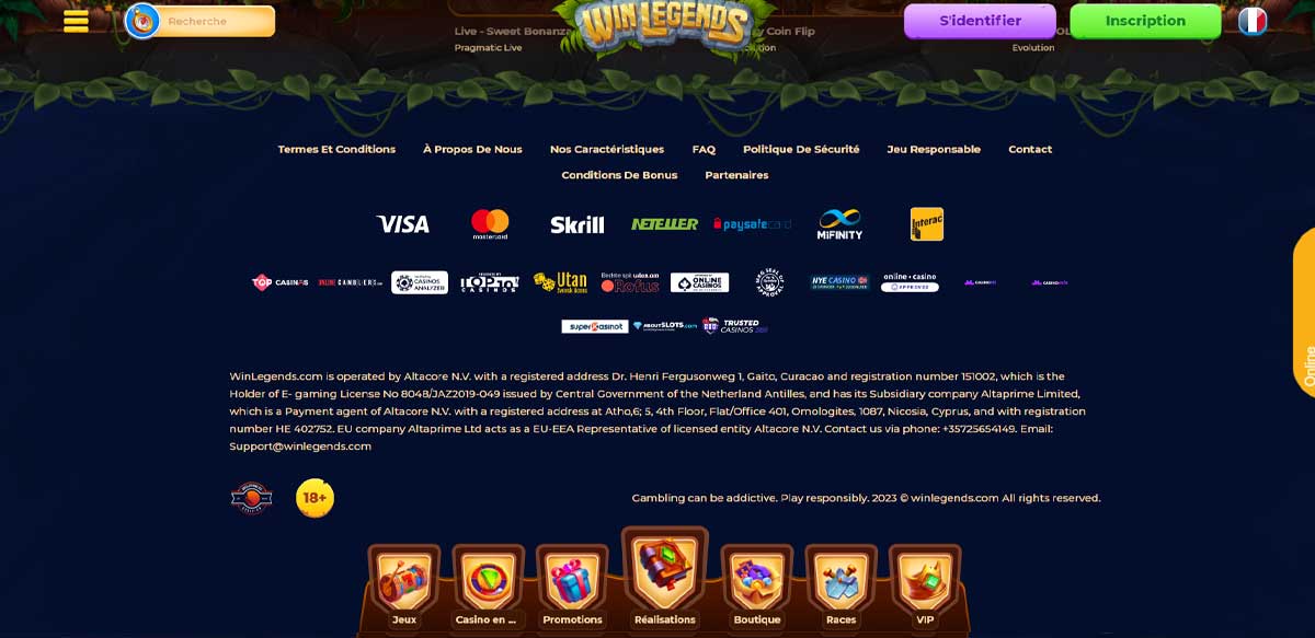 Informations de casino